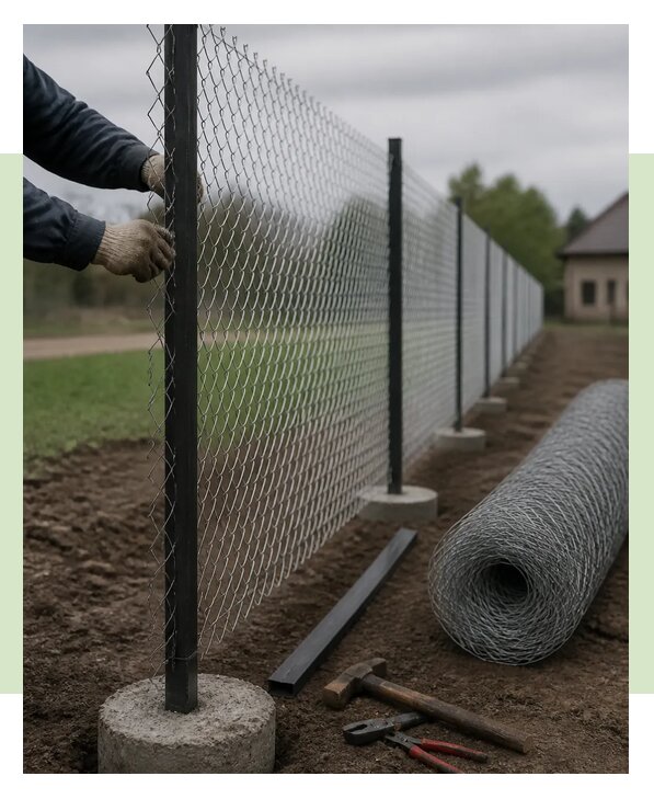 Монтаж забора из рабицы под ключ на участке в Наро-Фоминске